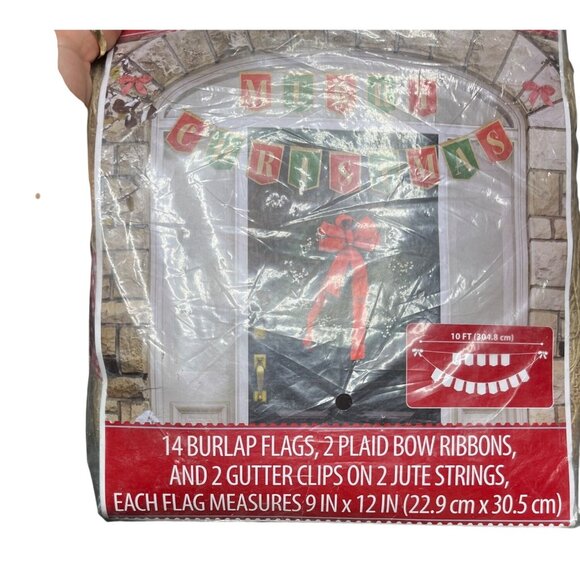 Burlap Merry Christmas Banner / Sign 10 Foot Red & Green Seasonal Holiday Decor - Picture 3 of 6